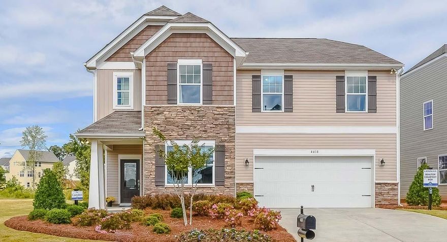 The Camden is an open floor plan plan with a beautiful kitchen, 4 bedrooms, 2.5 baths, GOURMET KITCHEN with double ovens, 5 burner gas cooktop and stainless steel appliances, spacious dining/breakfast area. Large loft space in second floor. 2 car garage attached and many more included features! A must see home!! Latest colors in home with quartz countertops in kitchen, dishwasher and microwave, raised height vanities in bathrooms. Resort style amenities and outdoor activities all within walking distance. The community features a resort-style pool with a splash area, clubhouse, workout facility, two playgrounds, tennis courts, baseball & soccer fields, walking trails, and community pond. Representative photos are for illustrative purposes only.