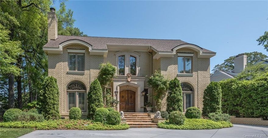 Charming continental European home nestled in a nook of privacy on one of Myers Park's premier streets. Arch. features enhanced by designer/homeowner & Lindsey Daniel Architect. 10' ceilings on main w/extensive moldings. Kitchen w/SS appliances, granite countertops. Upstairs w/3 BR's each w/access to bath master suite w/marble countertops, shower, jacuzzi tub w/ mosaic accent & custom closets. Bonus room. Stone courtyard w/fountain. Landscaping by Royal Gardens. 3rd flr expansion possibilities.