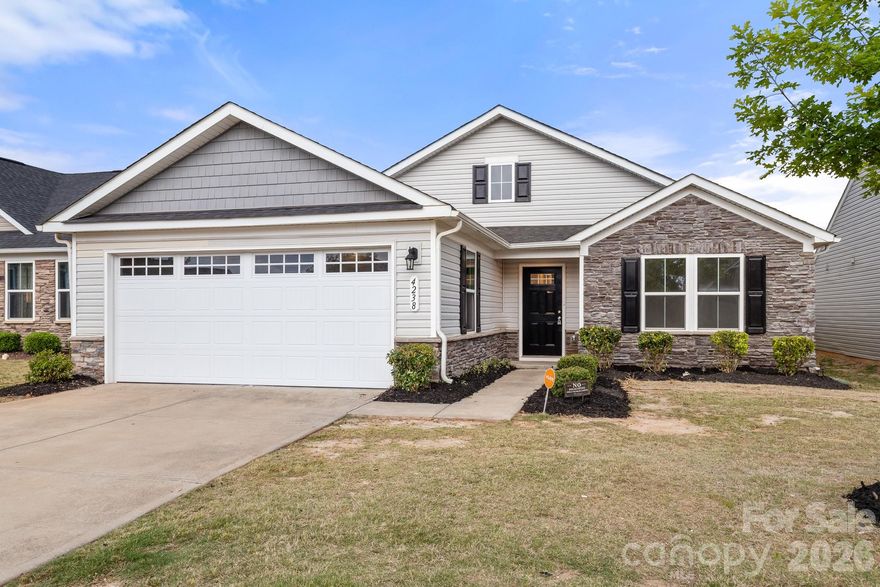 Beautiful 1-story home in wonderful low maintenance community! Walk into the home onto LVP Flooring throughout! The breakfast nook, kitchen, and great room offer the perfect space for staying connected with guests while entertaining! Kitchen is a dream featuring beautiful granite countertops, lots of countertop space, island w/bar seating, BIG pantry, and SS Dishwasher, Microwave, and Range! The Dining Room provides space for more intimate meals and time with visitors! Primary suite is spacious and hosts BIG walk-in closet and bathroom w/dual vanity & AWESOME tile surround walk-in shower with built in bench! Both guest beds are ample in size and share the additional full bath w/single vanity and tub/shower combo also with tile surround! Enjoy the back patio and yard in complete privacy thanks to the full privacy fence! Lawn Maintenance is included with the HOA! Come see this one today!