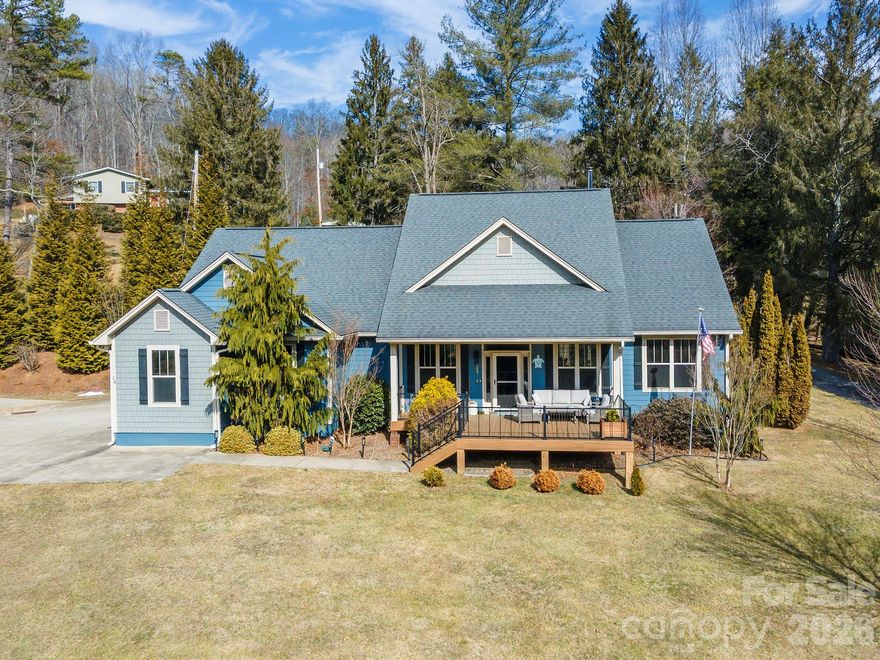 This beautiful property offers 2.75 acres with beautiful mountain views, your own pond on Curtis Creek. You must see this one level three bedroom two full bathroom home with over 2000 sq ft, this home offer open floor concept a wood burning fireplace, a split bedroom plan a two car attached garage with extra golf cart/motorcycle parking. There is a 30×50 (1538 sq ft ) work shop/ three bay garage doors and attached office/storage room. No Restrictions!  Come fall in love with the front porch views and the beautiful mountains. The property also has a Covered RV parking area w/30/50 amp hook up.
Looking for tranquility? Found it.  Call today for your viewing appointment.