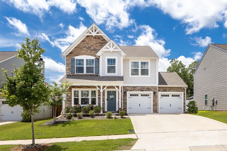 Truly one of a kind, this incredible home is better than new! Sellers added additional features/options of almost $60,000 at time of their contract to build. Partial list includes Gourmet Kitchen with upgraded cabinets w/roll out shelves, soft door closure & dividers. Large 4 ft island, upgraded granite, farmhouse sink, upgraded appliances, tile backsplash & under cabinet lighting. Impressive Primary Bedroom with sitting area. Luxury Bath with 5 ft shower w/ceramic tile, rainfall showerhead, custom sliding glass shower door, garden tub & upgraded vanity. Secondary bath has upgraded vanity/ceramic tile. Large loft area upstairs with open rail staircase. Drop Zone at garage entry w/bench, hooks and cubbies.  Electric Fireplace in GR. Upgraded Craftsman trim package with 8 inch baseboards, 3 panel doors. Covered rear Porch w/2 ceiling fans. Rear 6 ft Bump-out on garage bay for additional storage. Central Vac & OnQ SEL intercom. Engineered hard wood floors on lower level. Fenced back yard.