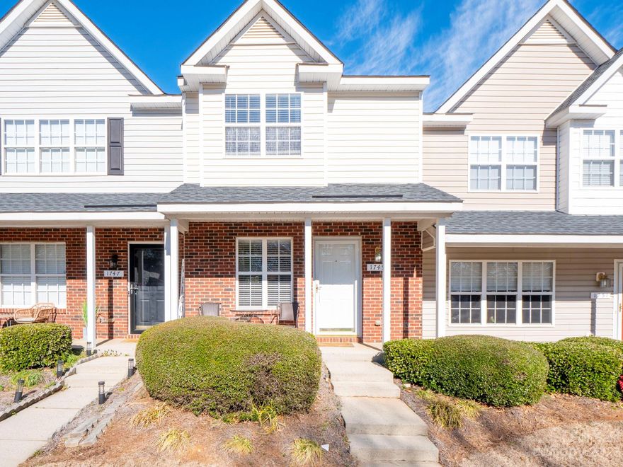 If you are looking for a townhome close to shopping, I-485, UNCC and restaurants, then this is it.  2 Primary Bedrooms with ensuite bathrooms upstairs.  Laundry closet with shelving upstairs.  Kitchen features electric stove, dishwasher & microwave.  Kitchen overlooks dining area and family room that leads out to back patio.  Convenience of a half bath downstairs.  Cute front porch where you can enjoy your morning coffee.  Community has club house and outdoor pool.