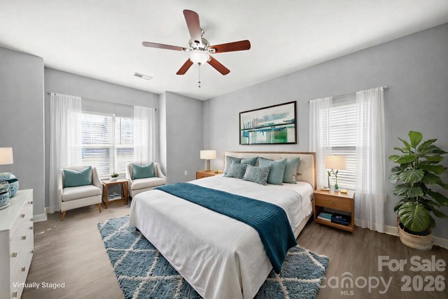 NEW STAINLESS STEEL APPLIANCE PACKAGE coming April 18th. Unbeatable value and versatility in Cornelius! This spacious Alexander Chase condo is a rare find, offering two large bedrooms PLUS a dedicated flex room- the perfect "3rd bedroom" option, home office, or hobby space.  Enjoy direct access to the McDowell Creek Greenway and walk to the premier dining, shopping, and cinema at Birkdale Village! You are also just five minutes from the new Atrium Health medical center and the waterfront at Ramsey Creek Park. The interior features an airy, open layout with 9-foot ceilings and durable vinyl plank flooring throughout- absolutely no carpet to maintain! The oversized primary suite serves as a true retreat, flooded with natural light from windows on two sides. A large kitchen offers a long breakfast bar and ample cabinetry, ready for your personal touch. Retreat to your private balcony, which includes a convenient storage closet for extra gear. For a truly seamless move, the refrigerator, washer, and dryer are all included! Residents enjoy amenities including a pool, clubhouse and fitness center. The building's dual-entry layout keeps through-traffic minimal, offering a quieter, more private day-to-day experience. HOA dues cover water and trash, parking space #56 is assigned, and a one-year American Home Shield warranty (HVAC + major appliances) is included for peace of mind. Owner-occupants only for the first two years; rental cap has been reached with a waitlist in place. Up to two pets welcome.