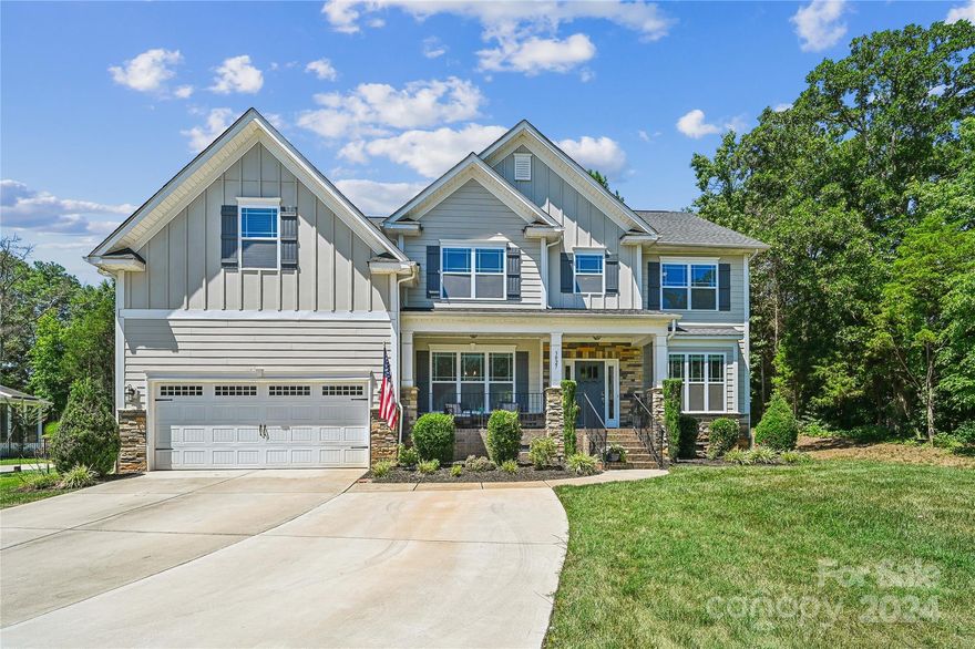 Beautiful Brentwood neighborhood home. Nestled on a sprawling .79 acre cul-de-sac lot is this 2018 built, 5 bedroom, 4 full bath home. (4 bedroom septic) Seamlessly blending luxury & comfort with it’s well manicured landscaping & inviting front porch. Step inside to discover the spacious open layout. In the heart of the home is the gourmet kitchen featuring s/s appliances with a large granite island, gas cooktop, built-in wall oven/microwave, breakfast area, and walk-in pantry, perfect for culinary enthusiasts. First floor features it’s own guest bedroom, full bath, private office, dining room, & family room. Second floor features a large primary suite with a luxurious en-suite bathroom with his & her walk in closets, 2 additional bedrooms, PLUS a study/bedroom w/closet, PLUS a bonus room & two full baths. One of the highlights is the screened porch, a serene retreat for enjoying morning coffee or evening sunsets overlooking the expansive back yard. Indian Land schools/LOW SC taxes!