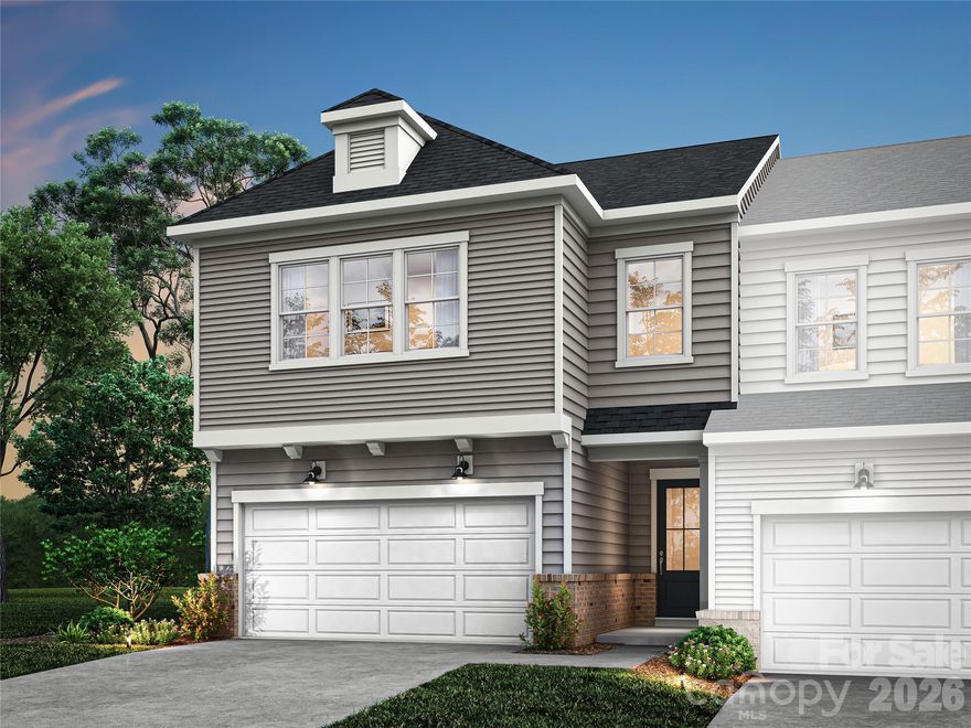 Welcome to 711 Bowery Place at Millstone, a Mayes plan townhome where Cramerton's rich mill-town history meets modern everyday living. This stunning end-unit offers 2,005 sq. ft. of thoughtfully designed space, featuring 3 bedrooms, 2.5 bathrooms, a 2-car front-load garage with full-length driveway, and a coveted cul-de-sac location. The open-concept main level is flooded with natural light, amplified by the extra windows of an end unit, flowing seamlessly through the kitchen and living area to a private outdoor living space with serene, tree-lined views. Upstairs, a cozy loft leads to the primary suite. Signature touches like oak box stairs add warmth and character throughout. With scenic walking trails and the Catawba river just moments away, this October 2026 move-in home is ready to be yours. Designability is at the heart of the experience, giving you the opportunity to personalize finishes alongside an expert design team while tracking your home's progress through a one-of-a-kind app. Photos are representative of the Mayes Model home
