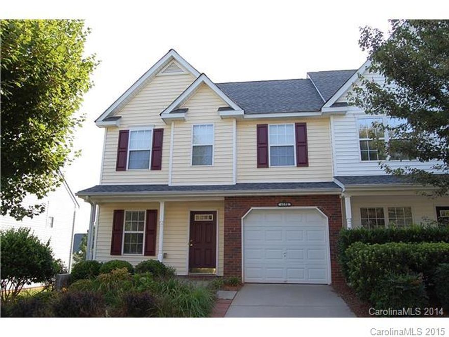 Minutes from Ballantyne, 3 bedrooms and 2.5 baths end unit town home in pool community, over 1600 sq ft. Open floor plan, master bedroom on the mail level with vaulted ceilings, his and hers closets, and dual vanities in the master bathroom. Kitchen with cherry cabinets, solve fridge, dishwasher, and washer and dryer included. Spacious secondary bedrooms are located upstairs with plenty of closet space. Loft overlooks 2 story great room. 1 car garage. A must see! Non-smoking home.