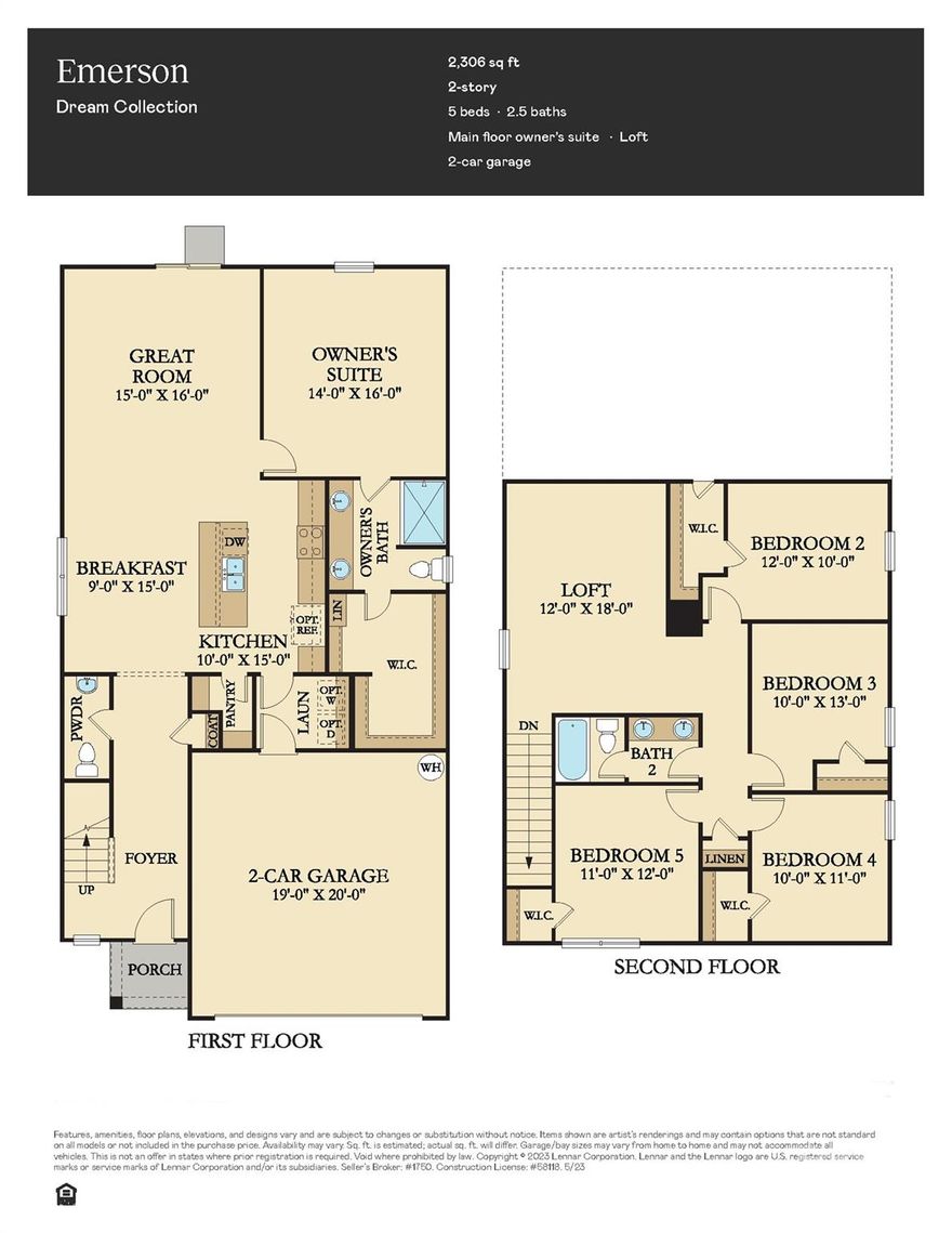 This new two-story Emerson floorplan features an airy layout among a first-floor kitchen with a large center island, breakfast room and family room that’s fit for modern times. The spacious owner’s suite enjoys privacy on the main floor. Upstairs are a versatile loft and four secondary bedrooms, three with walk-in closets. Plus, our signature Everything's Included program means you will get quartz or granite kitchen countertops, stainless steel appliances, luxury vinyl plank flooring, and so much more at no extra cost! Sullivan Farm is located in charming Statesville, featuring a vibrant downtown, outdoor adventures and annual community events. Amenities include onsite walking trails and an open green space for daily outdoor activities. Right across the street is Cloverleaf Elementary School and less than a mile away are major shops and retail stores.