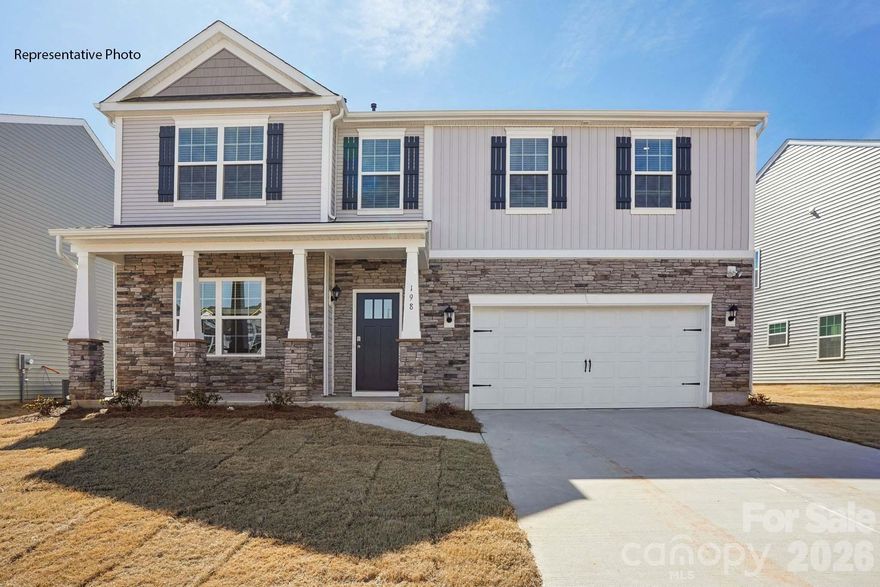 So convenient, just 1.5 miles from downtown Troutman with Troutman Schools! Beautiful open Columbia Plan! Upon entrance there is a corner office with double doors and double window allowing in plenty of sunlight. Open great room features a gas log fireplace w/ decorative mantle. Spacious kitchen offers tons of storage and workspace including pantry, a center island plus a built-in work desk! Back staircase leads to an open loft and 3 large secondary beds all with WIC's. Two shared upstairs baths include one w/ double sinks. Primary bathroom features a 5 ft shower with glass doors, double vanity, separate water closet and a large WIC. Beautiful upgrades are included such as vinyl wood plank on first floor, wrought iron spindles at staircase and sleek LED lighting. Smart Home package includes programmable thermostat, Z-Wave door lock and wireless switch, touchscreen control device, automation platform, video doorbell. Closing Costs With Preferred Lender.