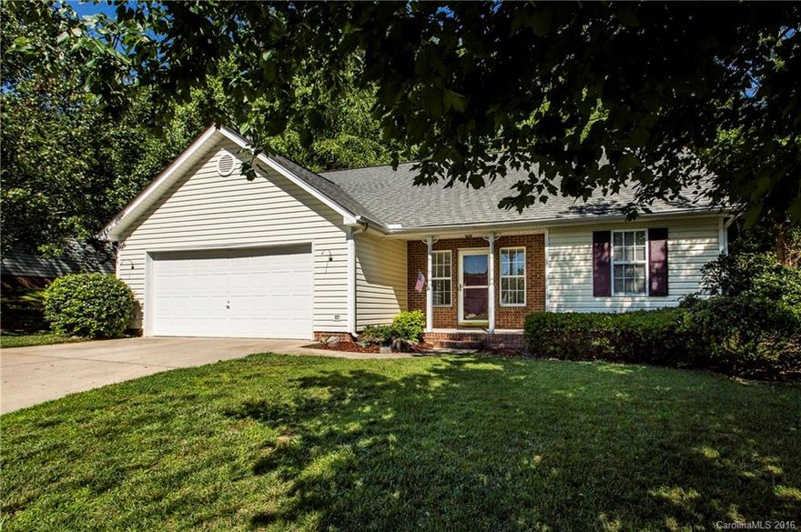 Charming ranch with great curb appeal! Features include rocking chair porch, split bedroom plan, family room with vaulted ceiling and fireplace, kitchen features plenty of counter space and breakfast bar, master suite is spacious and offers garden tub and separate shower, walk in closet and dual vanity in master bath, two car front load garage, patio, storage shed and sun room overlooking wooded back yard.  Freshly painted and new carpeting!