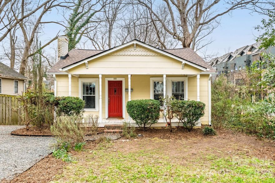 Welcome home to this charming, move-in ready home in The Arts District (aka NoDA)!  Enjoy the large front porch with your morning coffee, and take advantage of the large, fenced-in backyard for entertaining in the evenings.  This one is truly a GEM, and is right in the mix of all that NoDa has to offer.  This home features a brand-new roof, and newer HVAC (2022).  With beautiful hardwood floors, separate living and dining areas that open to the kitchen, two bedrooms, and a remodeled bathroom, this house truly lives large.  Want to add onto it in the future?  No problem, as there is plenty of room to expand, and no HOA!  This home is the last house on a dead-end street, so there is no need to worry about through traffic here.  You will also have a large driveway that can comfortably fit up to three cars.  If that's not enough, you could expand the driveway to the backyard or take advantage of free on-street parking as well.   Less than 1/2 mile from the nearest Blue Line Lite Rail station, makes this home perfect for an easy commute to Uptown.   Large storage shed, refrigerator, and washer/dryer to convey with the property.