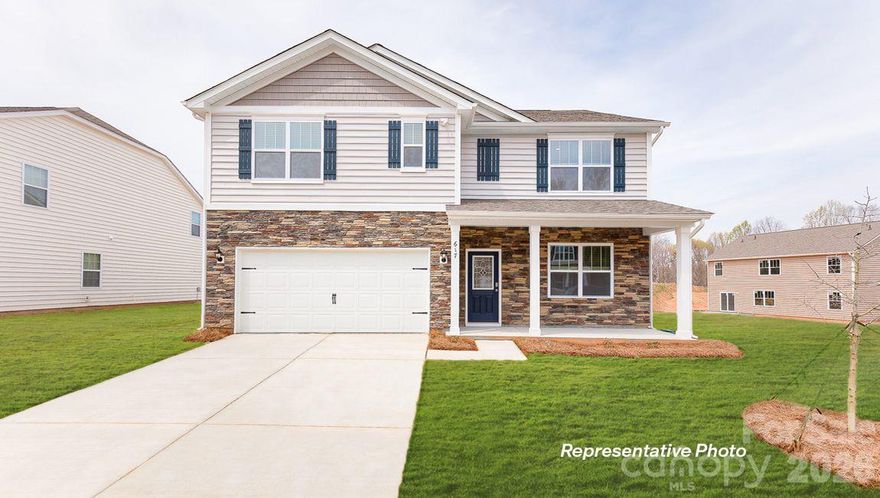 The Hayden is one of our two-story plans featured at Logan Farms in Mooresville, NC offering 3 modern elevations and a secondary bedroom on the main floor. This spacious and modern two-story home features five bedrooms, three bathrooms, and a two-car garage. Upon entering the home, you’ll be greeted by an inviting foyer leading into the center of the home with a connecting home office off to the side. This open-concept space features a large living room, dining area, and functional kitchen. The kitchen is equipped with a walk-in pantry, stainless steel appliances, and center island with a breakfast bar. Also located on the first floor off the living room is a convenient guest bedroom and full bathroom. The second floor of the Hayden features a spacious primary suite, complete with a walk-in closet and full bathroom with dual vanities. The additional three bedrooms on this floor share a third full bathroom. There is also an upstairs loft space perfect for family entertainment, gaming, or a cozy reading area. With its luxurious design and versatility, the Hayden is the perfect place to call home.