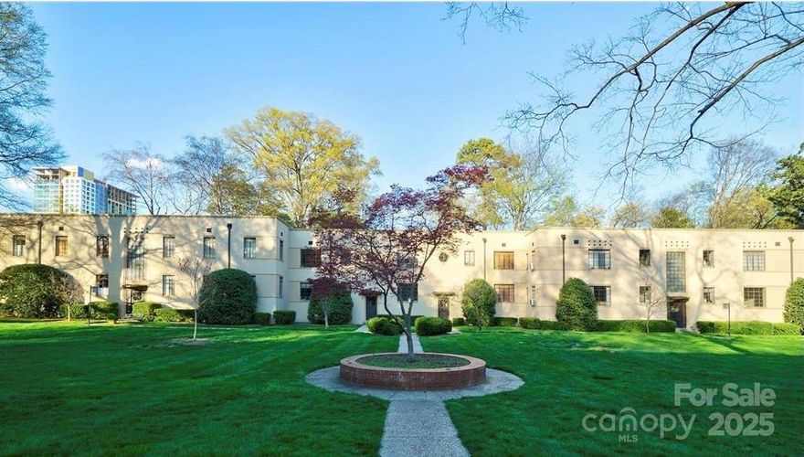 Welcome to this exceptional studio condo (END unit) in Dilworth’s prestigious Myrtle Square, historic Art Deco-Modern charm meets modern. With 1 set of stairs to enter-This bright & airy home; showcases beautiful Parquet hardwood floors & oversized windows that flood the space with natural light. The updated kitchen features modern cabinetry&ample storage, flowing into the living area—ideal for a stylish yet efficient urban lifestyle. The renovated bathroom & 3 closets provide plenty of storage. Step outside to enjoy the lush, park-like setting of Myrtle Square’s expansive 2-acre courtyard—perfect for relaxing or entertaining. This unbeatable location puts you within walking distance of Charlotte’s best, including Latta Park, South End’s vibrant restaurant scene, Atherton Mill shopping, the Light Rail, Freedom Park, Bank of America Stadium & Uptown, this condo is an outstanding opportunity for first-time buyers, savvy investor in one of Charlotte’s most sought-after neighborhoods.