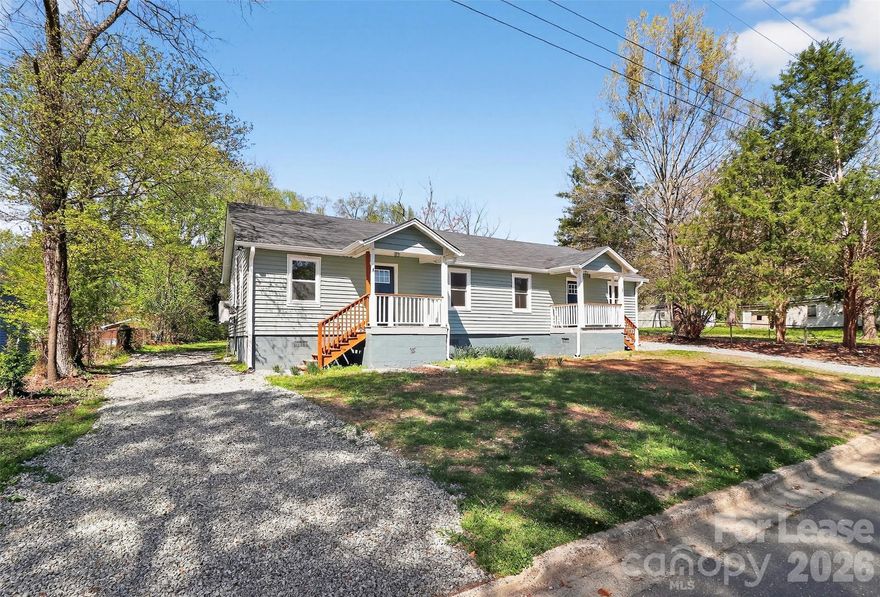 Fully renovated 2 bedroom/ 1 bathroom duplex walking distance to downtown Bessemer City! New interior and exterior paint. New LVP flooring throughout. New kitchen cabinets, granite countertops and stainless steel/black appliances. New bathrooms with tub and tile surround, new vanities and flooring. Custom closets with wood shelving. Newly graded gravel driveways. Newly updated front and rear porches. New front and rear doors, replaced several bedroom/bathroom doors. New mini split AC/Heat systems in each side. New light fixtures, New windows. New rain gutters. Water, trash and lawn maintenance included!!