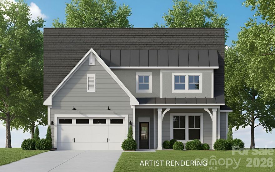 Gorgeous TO-BE-BUILT, NEW CONSTRUCTION on a private 1.2-acre wooded homesite just outside York and only 10 minutes from Lake Wylie. One of four homesites at the end of a quiet private drive. Level lot offers peace, privacy, and plenty of room for outdoor recreation. The 2180 sq ft open-concept plan features a kitchen with stainless steel appliances, quartz countertops, and a large island that flows into the dining area and family room. Owner’s Suite on main with dual vanities, walk-in shower, and oversized walk-in closet. Main-level laundry with sink, plus mudroom with optional drop zone. Upstairs includes 2 bedrooms with walk-in closets, a Flex Room with closet space, and a loft with area for optional built-in desk. All this and a short drive to Lake Wylie with room to store your outdoor/water toys! Still time to choose colors and other finishes. Don't miss this opportunity for a large, private homesite and new construction — these homesites will go quickly.  Photo is artist rendering of home and may show colors, upgrade options, etc. not scheduled to be included with this home but may be available, and other discrepancies.  Please verify all options with builder representative.