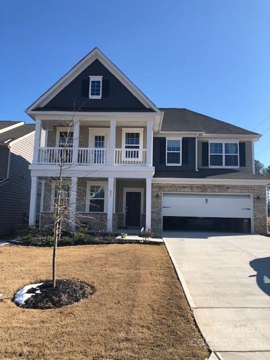 5 bedroom, 4 bath home in brand new community in great Fort Mill school district. Main floor features an entry hall with a flex room that will make a great office or formal living room and a 1st floor guest suite with full bathroom. The kitchen is open to the dining room and great room that features a gas fireplace. The private backyard has a large covered patio. Upstairs is the large primary suite with an extended double sink vanity, garden tub, and walk in shower with huge closet. Two guest rooms share a hall bath, and a 5th bedroom upstairs has its own en-suite bathroom with upper balcony access and a large laundry room. Floor plan in attachments. washer and dryer not included.
