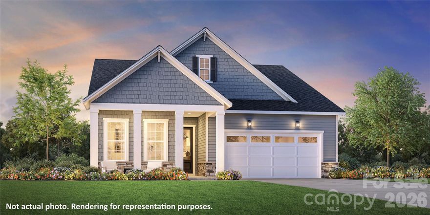 With the kitchen at the heart of the home, the Trawick leaves a lovely impression. The splendid great room and casual dining area are central to the bright foyer, desirable covered patio, and well-designed kitchen offering a large center island with breakfast bar, plenty of counter and cabinet space, and a sizable walk-in pantry. Defining the secluded primary bedroom suite are a spacious walk-in closet and a splendid primary bath with a dual-sink vanity, a large luxe shower with seat, linen storage, and a private water closet. Secondary bedrooms feature ample closets and shared hall bath. Additional highlights include a generous flex room, a convenient everyday entry, an easily-accessible laundry, and plenty of additional storage. Located in The Pines at Sugar Creek, a vibrant 55+ community designed for low-maintenance living and an active lifestyle. Community amenities are underway & include a pool, spa, pickleball, tennis & bocce courts, fitness center, clubhouse & more. Pricing reflects the base home price, structural options and homesite premium only. Prices subject to change.