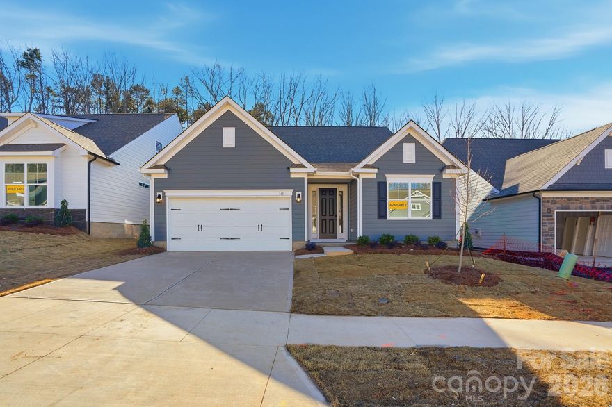 Brand new, boutique community in ideal location minutes to historic Mooresville and Davidson. Less than three miles from I-77 and close to shopping, dining and other conveniences. This gorgeous ranch-style Avery floorplan includes an upper floor with loft, bedroom and bath. This plan features an open kitchen with breakfast area that leads into the family room. The kitchen includes quartz countertops, tile backsplash and stainless appliances, including a gas range. Primary bedroom on the main features tray ceiling and primary bath includes a tiled shower, with a bench seat, two vanity sinks and tiled flooring. The main floor also includes two additional bedrooms, a second full bath, laundry room! Exciting features include a gas fireplace with slate surround in the family room and more! Enjoy the outdoors on the rear covered porch! Community features nearby nature trails and includes lawn maintenance.