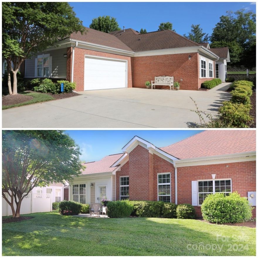 Beautifully updated home in sought-after Village of St Andrews. Beautiful butterfly garden in shared landscape bed along walkway welcomes you home. Open, split bedroom floor plan with excellent detailed finishes. Prime Matthews location! Kitchen upgraded with granite counters & stainless appliances. Updated hardwood flooring in living areas continues into light-filled sunroom with french door leading to inviting patio. Primary bedroom with double vanity & separate shower and toilet area. 2nd & 3rd bedroom with new carpet (2022) joined by double pocket doors providing multiple use options. Jacuzzi tub in 2nd bath. Plantation shutters in secondary bedrooms/garage & Elfa closet organizers in all closets. Custom built-ins in garage -- for a multitude of storage needs. Utility sink in garage. Neighborhood is perfectly situated next to all the amenities and shopping at McKee Farms. Don't miss the clubhouse & pool along with gazebo for casual gatherings. Water/sewer included in HOA dues.