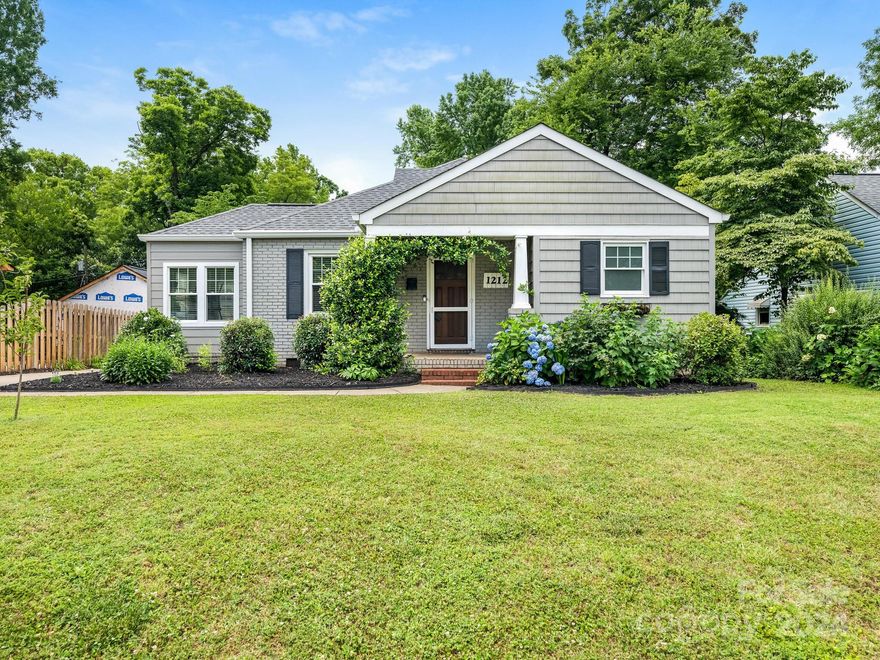 Urban living at its finest in this Renovated Ranch in Plaza Acres, just minutes to popular Plaza Midwood, NoDa and Uptown. You'll love this location that's just down the street from restaurants, parks, shopping, the Light Rail and more. Adorable cottage has wonderful curb appeal with a covered front porch and mature trees. Gleaming wood floors, crown moldings & tons of natural light. Very open central Living Room, Kitchen, Dining and Family Room makes for easy living. Kitchen has a handsome wall of pantry cabinets, stainless appliances and center island. Huge primary suite with wall of windows overlooking the backyard, barn door to the bath, big walk-in closet and standalone tub. 3 beautifully updated baths. Nice sized laundry/mud room with side entrance has space for office or hobby area. Oversized side patio plus large fenced-in, level backyard offers lots of privacy, great space for entertaining and room for the kids to run & play. Located on a nice quiet cul de sac street.