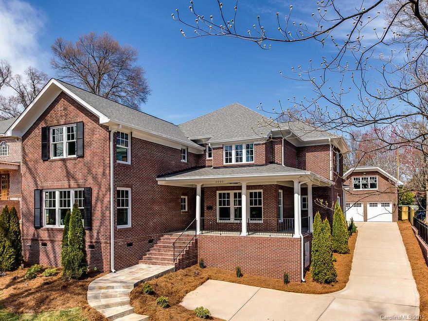 Gorgeous new construction in Myers Park on .4 acre lot. Open floorplan w gourmet kitchen, butler's pantry, large mudroom/utility & 1st flr master suite. 10' ceilings and 2 fireplaces down. 2nd flr loft area & flex space for office/5th bedroom. All bedrooms up have walk-in closets & sep. baths. Laundry up & down. Finished stairs to unfinished 3rd floor.  Covered stone patio w built-in grill leads to large, flat backyard.  Oversized 2 car detached garage w finished guest suite and full bath above.