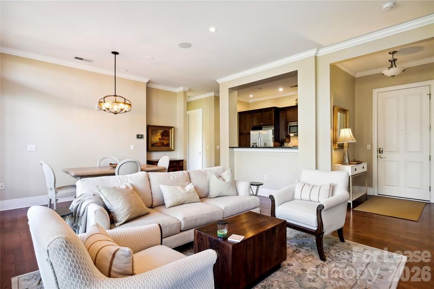 Luxury 2 BD/2BA furnished condo on the top floor of secured mid-rise building in much desired SouthPark! Open floor plan w/ natural light throughout. Beautiful kitchen w/ granite, SS appliances, under cabinet lighting and breakfast bar. Spacious primary suite, large walk-in closet, Ensuite with dual vanities, garden tub & shower. Full size laundry room w/ washer & dryer. Enjoy relaxing on the covered balcony facing uptown, overlooking SouthPark! High 10’ ceilings, recently painted & crown molding throughout, hardwood FLRs in living areas & carpet in BR/s, keyless entry. Storage unit & assigned parking spot in gated/secure garage, plenty of guest parking in front. Building amenities include wine room, propane grill & patio seating in common area. Easy access to uptown, walking distance to SouthPark Mall, dining, Park Road Park & Greenway. Exterior building repairs including roof, siding and windows are scheduled to begin late spring that will take most of the year. Rent includes monthly cleaning service. If tenant prefers unfurnished unit, the rent will be reduced to $2200.00 per month.  Owners plan to sell unit summer 2027 and will offer tenant first option to purchase.  Showings begin April 3.