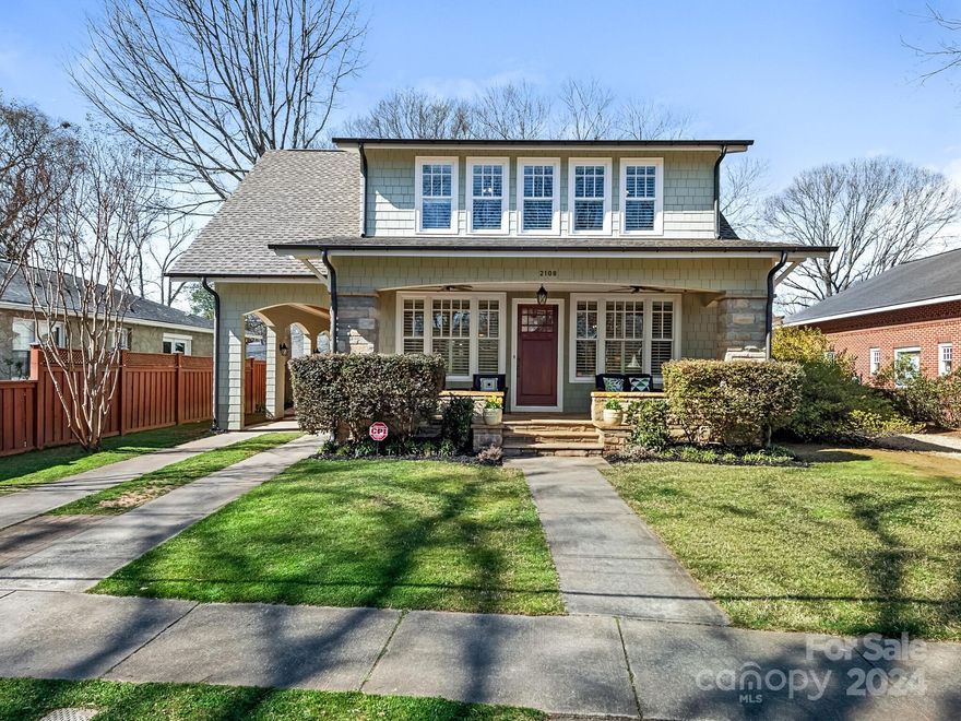 2108 Floral Avenue is located in the heart of Dilworth, within walking distance to shops, restaurants, Freedom Park and a quick commute to Uptown. Offering the perfect combination of charm and modern living, this floorplan cannot be beat. Oversized and welcoming rocking chair front porch. Entering the foyer, the main level features 10' ceilings, crown mouldings and heavy baseboards. Formal dining room. Family room with stone hearth see-through gas fireplace opens to the kitchen and breakfast room. Large island, built-in buffet, walk-in pantry and great storage. Covered porch with blinds is a cozy spot to watch tv and overlooks a large patio with firepit and turfed back yard. Oversized drop zone with lockers. Upstairs features 9' ceilings, a bonus area, laundry room with built ins and utility sink. Primary with dual walk in closets and en suite bath. 3 additional bedrooms, 2 additional bathrooms up. Hardwoods and plantation shutters throughout..ALL OFFERS DUE BY 11:00 AM SAT 2/24.