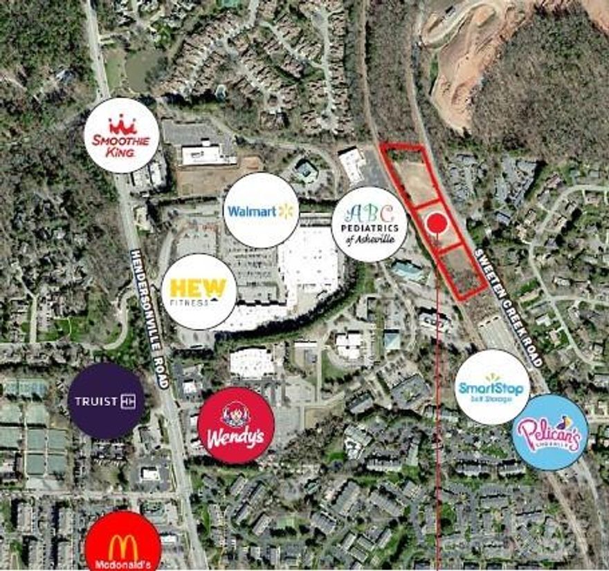 3 parcels for sale directly on Sweeten Creek Rd for 5.187/ac.  Great Mountain Views.  Vacant land zoned HB.  Great development property for business offices, retail space, small footprint restaurant/coffee shop, self storage, etc...