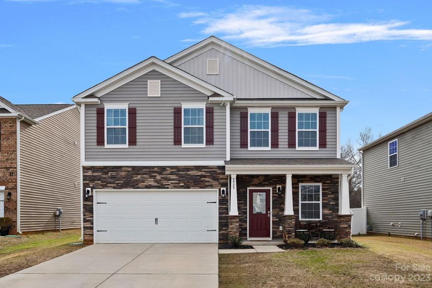 Perfect location convenient to 485, uptown and the new Riverbend Village. This home has been meticulously cared for and is ready for new owners.  Neutral paint colors throughout. LVP flooring throughout main-level living areas. Kitchen features white shaker cabinets, granite counters, gray subway tile backsplash, island plus stainless appliances. Half bathroom features a shiplap accent wall with new vanity, light and faucet.  Backing up to a wooded area, this home has extra privacy in the fully fenced backyard. The backyard features custom garden boxes with irrigation, extended patio and sun shades with adjustable shades.  The oversized primary suite is upstairs complete with vaulted ceiling, huge walk-in closet and generous primary bath. Additionally, 2 large secondary bedrooms both featuring ample closet space & ceiling fans. Neighborhood features a large community pool & playground area.