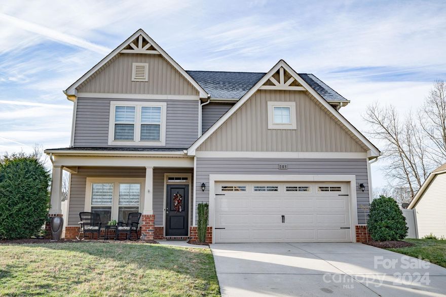 Wonderful home located in sidewalk lined neighborhood located close to schools, restaurants, shopping, Liberty Park in Downtown Mooresville.  Primary bedroom situated on main level with   three spacious secondary bedrooms up. Primary has wall lined with bookshelves that stay.  The  loft is  perfect for playroom or media area.  Kitchen has gas range and plenty of  granite counter space with an island. Sitting at the bar that overlooks kitchen perfect for family gatherings or homework.   Dining room currently being used for office in the front of the home.  Large  laundry room connected to primary closet.  Screened porch allows for enjoyment of outdoors year round. A good book, dinner or a deck of cards outside you pick!     Storage shed outback will hold swim toys for the community pool or nearby Lake Norman.