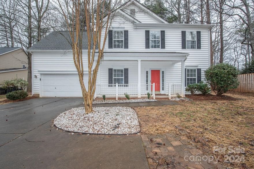 LOCATION, LOCATION, LOCATION! Fantastic one owner opportunity in desirable Birkglen. Nestled amongst old growth trees in a cul de sac this low maintenance home welcomes you into a bright two story foyer and the functional main level features hardwoods & 9ft ceilings. An open kitchen with white cabinets flows into breakfast/family room with fireplace, perfect for entertaining or relaxing. Upstairs features primary suite w/ sitting area, two walk in closets and a dual vanity bath with separate shower and jacuzzi tub. Two secondary bedrooms, generous bonus room and guest bath complete. Private, natural backyard perfect for gatherings or future swimming pool. Roof replaced 2014 approx. and HVAC partially updated in 2022. Attached garage offers laundry sink & storage. Birkglen is quick walk to Birkdale Village and just minutes from highway access, shops, restaurants and Lake Norman.