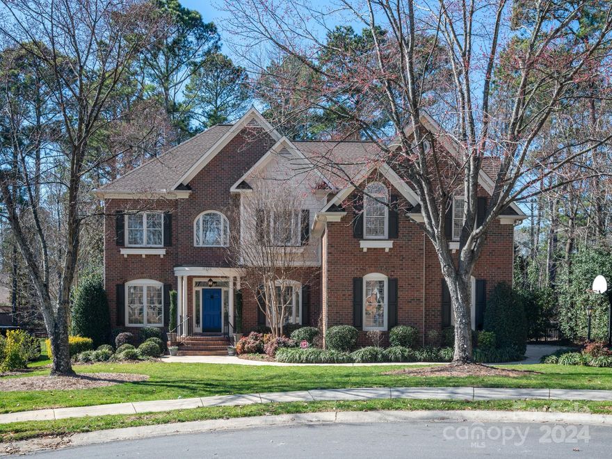 Beautiful full brick home with 3 car garage in popular Allyson Park neighborhood within walking distance to Ardrey Kell High. Great floor plan with private study on main plus 2 story Great Room and additional cozy Keeping Room off of kitchen. Lovely updated kitchen with designer granite, built in Viking Fridge, commercial Viking gas cooktop with hood, Viking wall oven plus microwave, convenient pot filler faucet, wine fridge, Bosch dishwasher plus walk in pantry. Upstairs features the primary bedroom with large walk in closet and spacious primary bath. Second floor also features 3 secondary rooms,  all with walk in closets, 2 additional full baths plus a large bonus room.  Escape to the 3rd floor where you will find an additional bonus room area perfect for a home gym or office. Freshly painted! All new carpet!  Outside features a lovely screened porch opening to a very privately landscaped and fenced backyard. WONDERFUL Ballantyne location just minutes to new Bowl at Ballantyne!