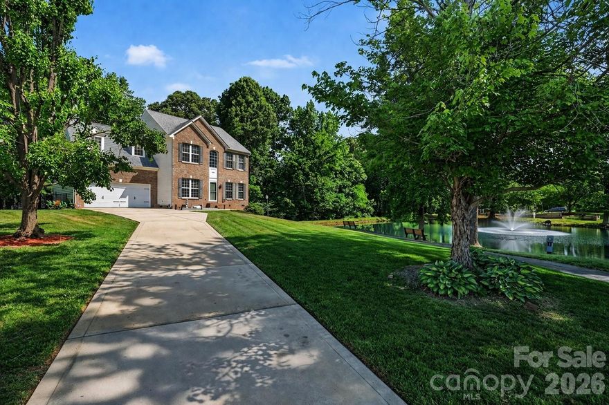 Beautifully maintained cul-de-sac home with a serene, pond-view setting in an established, tree-lined neighborhood. The main level features a dedicated home office, formal dining room, and a spacious kitchen with granite countertops open to the living area with a gas fireplace, plus a bright sunroom overlooking the backyard. Wood and tile flooring run throughout the main level. Upstairs offers four bedrooms and two full baths, while the third floor provides a versatile bonus room. Step outside to a large, private, fenced yard with patio—perfect for relaxing or entertaining. Enjoy peaceful water views and the sound of the neighborhood fountain right from the office and yard. Additional highlights include a 2021 water heater, 2020 roof, 2019 upstairs HVAC, and ongoing pest and termite prevention for added peace of mind. Enjoy neighborhood trails, pond, and playground. One way in and out of the neighborhood ensures minimal traffic and a quiet setting.
