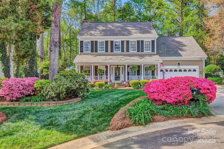 Super cute home in Tyson's Forest.Close to shopping,dining,hospital & quick access to I-77.This home is located on a quiet cul-de-sac with rocking chair front porch,big lot and privacy with mature trees & shed with electricity. It could be workshop also.Home offers great floorplan with formal dining room,kitchen that opens to coffee bar/butler pantry &  the great room & sunroom. It also has office/flex space if you need to work from home or seller currently using as a man cave.The  sunroom is heated and cooled and adjacent to patio area and WOW outdoor living areas with paver patios, up lighting, walking paths ,seating areas, sound system in the trees and mounted TV! So much to enjoy being outside. Gas cooktop and stainless appliances in the kitchen.  Oversized 2 car garage with lots of storage possibilities.  There is storage off the bonus/bedroom upstairs and pull down attic also. Home is light and bright and neutral colors for easy move in ready!Primary has cathedral ceiling !