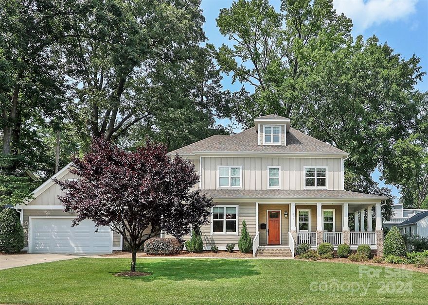Amazing location in the heart of Dilworth/Southend. This oversized .36 corner lot w  lush landscape will satisfy the urban gardener & city seeker. This Charleston style home is a stunner! Built in 2015 this home has been impeccably maintained by one owner. Open concept, modern kitchen, great spaces it has it all. Kitchen is a chefs dream with plenty of entertaining spaces  & walk in pantry. Cozy yet spacious living area with warm tone tongue & groove coffered ceiling with accent chic lighting make this space a perfect blend of warm yet modern. Upstairs features large primary suite with 2 add bed/1bath and large laundry area. 3rd floor skyline views of uptown with guest bed & bonus. Covered porches, 2 car garage, turf rear yard.
