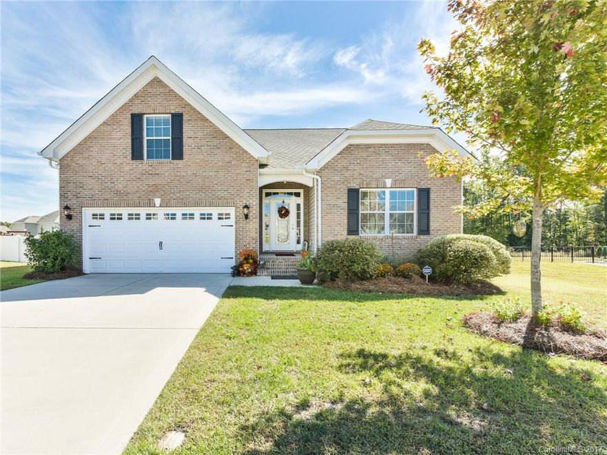 You’re Home! Beautifully open, custom, ranch floor plan on private lot w/ 9 ft. ceilings, minutes to Charlotte. 3 bedrooms/2 bathrooms w/ FROG. Enjoy every season outdoors on your screened-in, back porch. Gas-log fireplace in living room & fresh paint throughout. Grand master suite w/ detailed trey ceilings has ensuite w/ separate soaking tub & shower w/ very large walk-in closet! Hardwood floors, granite counters, stainless appliances, abundant storage, irrigation, 2-car garage & Energy Star.