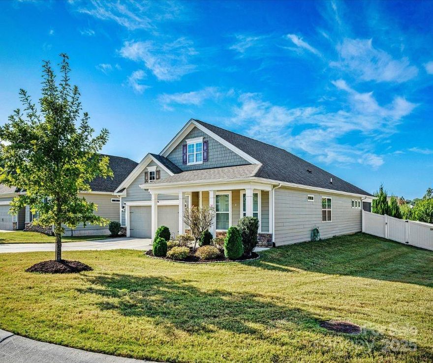Welcome to easy living on 1 level with a split-bedroom plan in the heart of Sherrills Ford!  3 beds, 2 full baths, and a dedicated office with a bright French door entry.  Enjoy a covered, rocking chair front porch, and a screened porch in the rear with a custom paver patio ready for grilling and entertaining year-round in the fabulous NC weather!  Hard to come by premium corner lot is fully fenced for privacy and four-legged friends to run and play - plenty of space for your personal dream pool.  Open kitchen/dining/living room layout with bright cabinets, a large island with seating, and a walk-in pantry wows the chef and the guests! The huge primary suite is privately tucked behind the living room that features a gas fireplace.  Home is set apart by its neutral interior paint, wainscotting, and upgraded prefinished wide plank flooring - a must see!  2 car garage with shelving and exterior door for easy access to the side of the home.  Enjoy the community outdoor pool, playground, volleyball court, and street lined sidewalks.   1 minute drive to Publix grocery and a variety of dining/shopping.  5 minutes to Mtn Creek Park for outdoor walks by the lake and more!  Lake Norman enthusiasts are conveniently only 5 minutes from the Landing Marina and Waterfront dining - boat club memberships available through The Landing. Easy access to HWY 150 to Mooresville or Hickory and HWY 16 to Charlotte, Denver, and Huntersville.  Washer, dryer, refrigerator included. OPEN HOUSE Sat 10/18, 12-2:00.