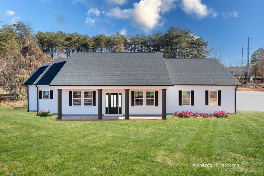 One level new construction home situated on a large 1.2 acre lot. This gorgeous home is scheduled to be complete February 2024.  The large back patio is partially covered, perfect for outdoor entertaining.  Oversized 2-car garage and a concrete driveway will give room to turn around without going into the lawn.  Skip the cookie-cutter homes and plan to tour this amazing ranch home.  4 bedrooms, 2.5 bathrooms, formal dining room, beautiful kitchen with white soft-close cabinets and quartz countertops, split-floorplan, neutral colors throughout waiting for you to decorate to your taste, the laundry room and drop zone are located off of garage.   Conveniently located to Lake Norman access and waterfront restaurant. County water.  Tankless water heater. Note: the garage will have black doors, back patio will be extended when the concrete driveway is poured.