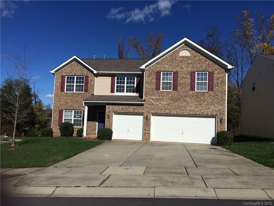 Spacious 5 bed, 3 bath home for rent. 3 car garage! Gas fireplace! New paint, freshly cleaned carpets! Bedroom on 1st floor (maybe office/nanny/in-laws) then 4 large bedrooms on 2nd floor.  Loft space upstairs could be used as TV room/open office. Large master bath, huge walk-in closet! Very quiet neighborhood & close to 485/UNCC! Pool and clubhouse on site!