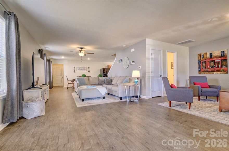 Great open floorplan with rear load garage and rocking chair front porch!!  This home is located in great spot in Rock Hill and convenient to everything.  Ebenezer Village is between Celanese Road and 901.  First floor offer oversized and open great room with a flex space that could be office or formal dining area, kitchen, large pantry and drop zone.  Second floor offers primary bedroom with 2 walk in closets (1 of the closets if HUGE and could be additional storage), 2 secondary bedrooms, bonus room and full bath round out this floor.  Corner lot with a neighbor on one side.  Nice yard and easy walk to community pool and small clubhouse.  Lake Wylie and boat launches close by.  Easy commute to Fort Mill, Charlotte, airport  or even Columbia. SC taxes make this an even better buy!  Come enjoy living in the Carolinas and all it offers.