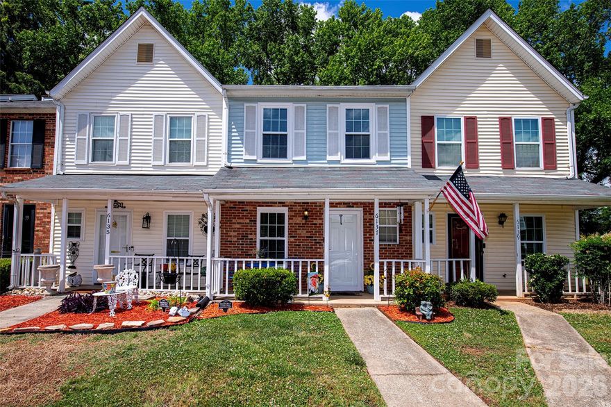Completely updated townhouse located in a quaint community on Charlotte's east side and close to shopping, dining and more.  Step inside and view your new kitchen with white cabinets, granite counters and stainless steel appliances.  New flooring throughout both levels and all bathrooms have men's height cabinetry and granite counter tops.  Both bedrooms have vaulted ceilings and a private bath room. Complete renovation includes new windows, patio door, light fixtures, outlets and hardware. Exterior features include a full front porch with brick accent.  Step out on to the deck and check out a large open backyard space with an even larger open space perfect for soccer, baseball or whatever outdoor activities you desire.  After outdoor fun you can take a dip in the community pool.  Other updates include: New windows and patio door 20205, water heater 2023, electric panel 2021 and HVAC 2018.  For new buyer savings and convenance all appliances will convey included refrigerator, washer and dryer. Amazing unit with so much to offer at a 200K price point.