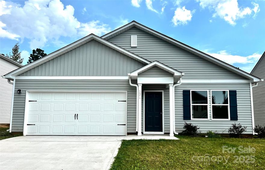 Discover Your Dream Home in the Buffalo Creek! The Cabot Plan offers a spacious open-concept layout, seamlessly connecting the Living, Dining, and Kitchen areas—perfect for entertaining. The modern Kitchen is equipped with shaker cabinets, granite countertops, and  Stainless-Steel Appliances, including an electric smooth top range, microwave hood, and dishwasher.
The primary suite features a private bath with dual vanity sinks and a large walk-in closet. There are three additional bedrooms, a stylish secondary bathroom, and a patio ideal for outdoor relaxation.
Additional features include Low E insulated dual-pane vinyl windows for energy efficiency and a 1-year limited home warranty.