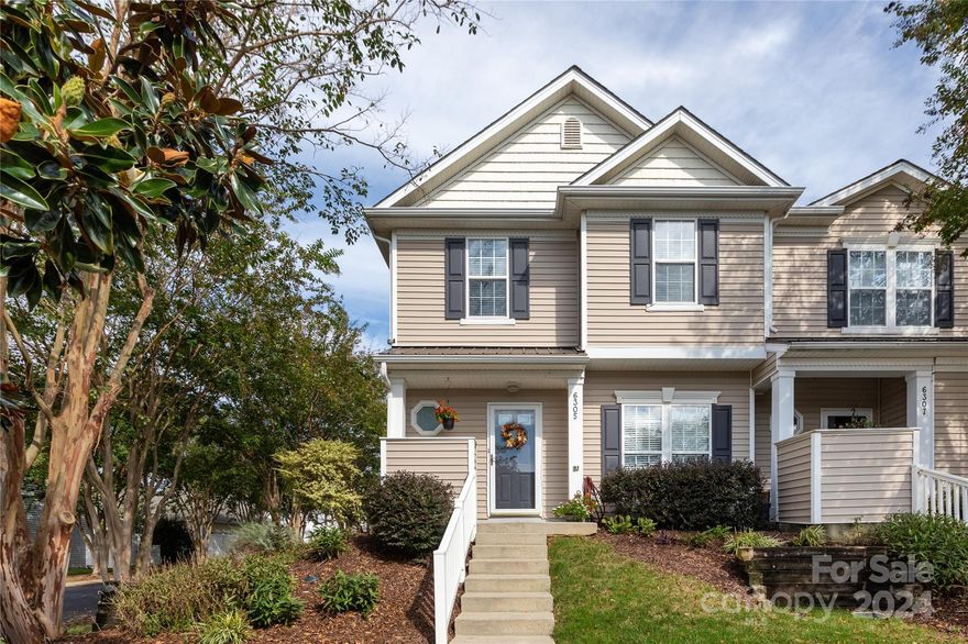 Welcome home to easy living & convenience in this charming townhome in popular Arlington!  Step inside to the spacious and light filled living space featuring new flooring and a seamless flow from the cozy dining space, to the large den. The kitchen with breakfast bar overlooks the living area and has ss appliances, granite counters and large pantry. A private home office and 1/2 bath are also located on the main level. Upstairs you'll find two generously sized primary bedrooms, each with walk-in closets and en-suite bathrooms which makes it excellent for guests or a roommate. Enjoy relaxing on the patio which features lovely tree-lined views and a premium feature of the large green space located behind the townhome. HVAC replaced in 2023, new hot water heater in 2024. Arlington is a great community w/ sidewalk lined streets, pool, clubhouse, gym, dog parks and more. All this just minutes from shopping, restaurants, and the new Ballantyne Bowl! Don't miss this beautiful home!