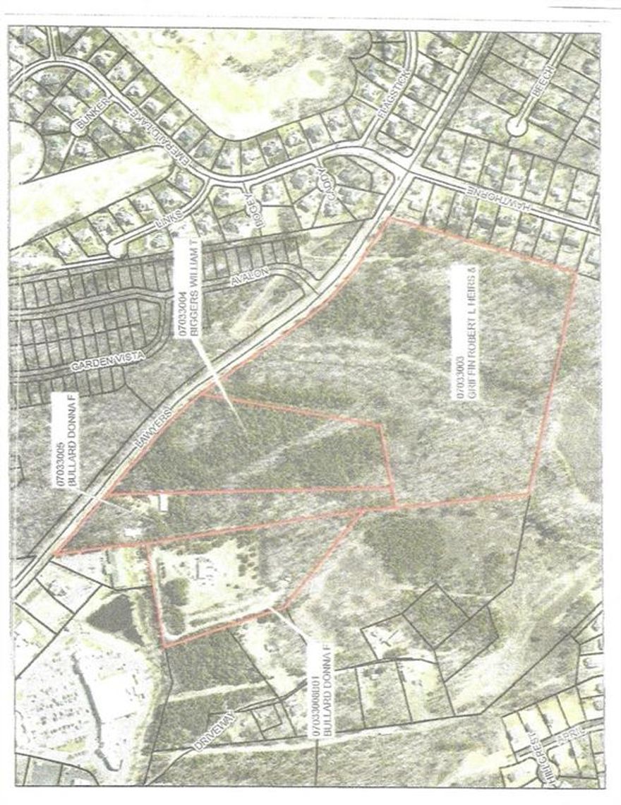 Acreage includes tax parcel 07033005, 07033008B01,  for a total of 3 tax parcels. There are multiple owners. Land has frontage on Lawyers rd. There is a stream that goes through the middle of one of the tax parcels. Land is in the Goose Creek Tributary and may require additional requirements with development.  With assembled land the ETJ is the Town of Stallings.  One parcel that has a cell tower is located in the Town of Stallings.  Land is in the land use plan as residential and if developed will be required to be annexed and rezoned by the Town of Stallings for approval of a development.  NCDOT indicates a 30' right away from center of road.