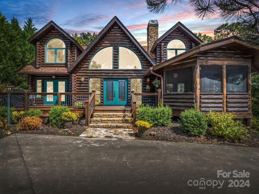 Experience mountain living in this stunning log home in prestigious Highland Heights at Rumbling Bald on Lake Lure. Crafted w/ grand, rustic logs, the home blends elegance & comfort. Enjoy easy access to Rumbling Bald’s amenities, including the marina, private lake access, indoor rec center, spa, indoor/outdoor pools, 2 - championship golf courses,  & more—perfect for relaxation & adventure. A spacious front deck invites you into the great room centered around a stone fireplace. The open layout flows into a screened enclosed porch/den off the dining area. The main level offers single-level living w/ primary & adjacent bath, laundry & large kitchen. Upstairs, a lofted study overlooks the great room, guest BR en suite & a 2nd primary w/ jetted tub & shower to provide a luxurious retreat. The fully finished basement w/ garage features 2 additional bedrooms, a bonus room, cozy den, & half bath. Covered porches on both levels offer serene outdoor living spaces to soak in the surroundings.