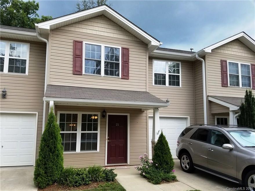 Great location! Sweet 3 bed/2.5 bath condo near Airport, Sierra Nevada, & S Asheville Shopping & Restaurants. Main level has living room w/ gas log fireplace w/ built-in space for TV, dining area w/back patio access, great kitchen with like new black appliances, laundry-washer/dryer convey, 1/2 bath& garage. Upstairs is master suite w/double closet & linen closet plus 2 bedrooms & full bath. Attic has good storage space w/ pull down stairs. Back patio w/green space. Great for first time buyer!