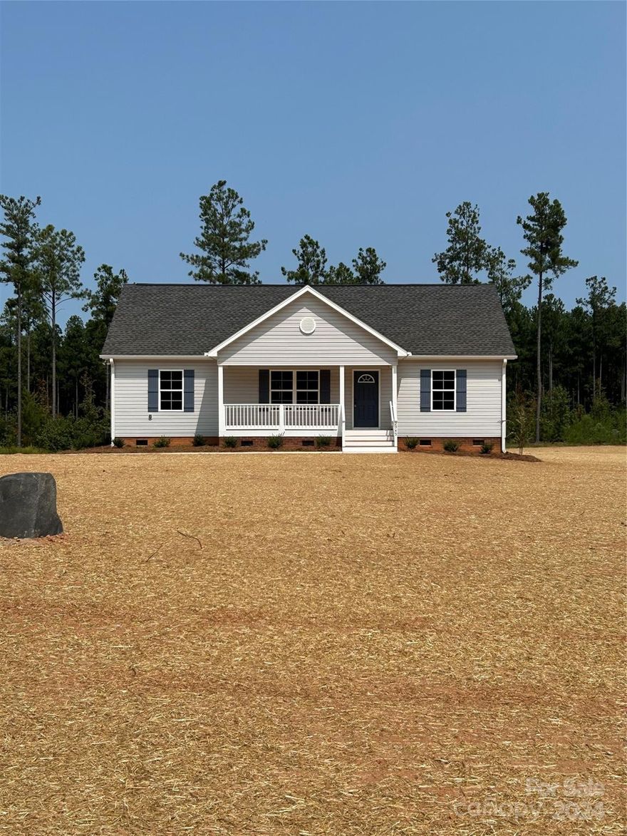 Quality New Construction Ranch on 3 Acres.  The Open Floor Plan features Large Great Room, Eat In Kitchen and Covered Long Front & Back Porches.  Kitchen has Granite Counter Tops, Subway Tile Backsplash, an Island and a Pantry. Split Bedroom Plan w/Trey Ceiling In Primary Bedroom with a Walk In Closet and Private Full Bath.  All Electric Home with Well and Septic for Lower Utility Bills.  Only 2 Minutes from I-77, 20 Minutes from Rock Hill and Less than an Hour from Columbia.  Don't Miss your Opportunity to Own a Brand New Home in a Community with No HOA or Covenants and Restrictions.