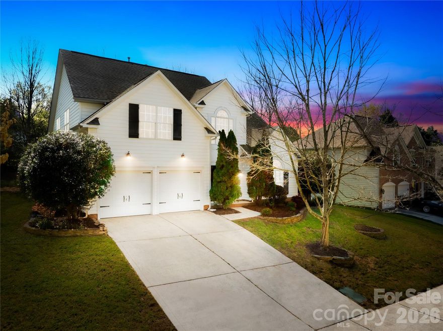 Welcome to Sawyer’s Landing, a sought-after Lake Norman waterfront community. Enjoy neighborhood sidewalks and easy access to the lake. Residents love the community lake access with day docks, kayak launch, and outdoor pool, perfect for enjoying the Lake Norman lifestyle.This beautifully updated home is move-in ready. Recent updates include fresh paint throughout, new LVP hardwood flooring, new carpet, designer lighting, and an updated primary bathroom. Inside, the bright and open layout is filled with natural light. The kitchen features stainless steel appliances, granite countertops, and a large island with breakfast bar that flows seamlessly into the main living area. A formal dining room with elegant trim details creates the perfect space for hosting.The main-level primary suite offers a peaceful retreat with a spa-inspired bathroom featuring a freestanding soaking tub and glass-enclosed shower. A dedicated office on the main floor provides the perfect work-from-home space.
Upstairs you’ll find four additional bedrooms and two full bathrooms, offering flexibility for guests, hobbies, or bonus living space. Step outside to enjoy the private wooded backyard with patio and fire pit, perfect for relaxing evenings or entertaining.Located just minutes from Jetton Park, Ramsey Creek Park, Birkdale Village, dining, shopping, and commuter routes.