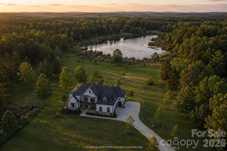 NEW CONSTRUCTION OPPORTUNITY:   Discover 12 stunning acres of pure Carolina beauty — the perfect blend of privacy, nature, and endless outdoor enjoyment. This exceptional property features a picturesque creek running along one side of the land, creating a serene backdrop year-round, plus a beautiful pond at the rear ideal for fishing, kayaking, or simply relaxing by the water.
With plenty of usable land and a great homesite, this parcel offers limitless opportunities for building your dream estate, creating a family compound, or enjoying as a private recreational retreat. Imagine trails, outdoor gatherings, fireside evenings, or even your own hobby farm — the possibilities are endless.
A rare opportunity to own an expansive acreage tract with both a creek and a pond, providing unmatched natural amenities and outdoor fun right in your backyard.   This plan is a stunning single-family home that boasts a modern luxury exterior with fiber cement siding and brick, a charming covered front porch, and spacious back deck perfect for outdoor relaxation. Inside, the chef-inspired kitchen with large luxury quartz island, custom cabinets,high end stainless steel appliances, flows seamlessly into the great room with a cozy gas fireplace. The primary bedroom offers a spa-like zero-entry shower and oversized walk-in closet with ample storage. A dedicated main floor office and dining room. This is a proposed home for this lot.  The builder has several floor plans to choose from or can modify the current plan.  The builder has a designer on staff to help with all selections.