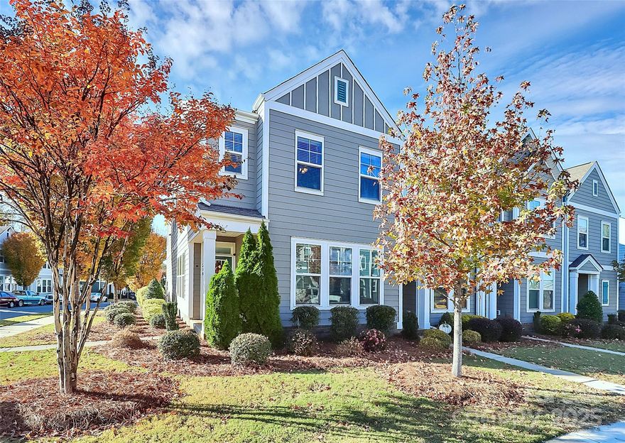 Welcome home to Chadwick Park! Enjoy the natural light in this end-unit townhome, which features 3 bedrooms, 2.5 bathrooms, and a 2-car garage with an extended parking pad. Upgrades include hardwoods on the main level and up the stairs. Freshly painted throughout and new carpet. Frigidaire Professional oversized gas range, oven, dishwasher, and microwave. Stainless Steel Fridge conveys as well. Beautiful quartz countertops, tile backsplash and oversized island. Corner pantry for ample storage. Upstairs is a loft area currently used as a second living room, 2 guest bedrooms, and the primary suite. The laundry room and hookup is also upstairs and oversized as well. Primary Suite features a generous bedroom and walk-in closet. Primary bathroom features dual sinks, quartz countertops, a linen closet, a shower, and a separate water closet. HOA maintains the beautiful landscaping and downtown Pineville is just one block away! Enjoy Waterbean Coffee in the morning on Main Street and wind down after work with a glass of wine at Margaux's Wine, Pizza & market. This townhome is set in a village-like setting with so much downtown charm, yet minutes to all of Uptown Charlotte's culture, Blue Line Light rail/ I-485 Station, airport and major highways.