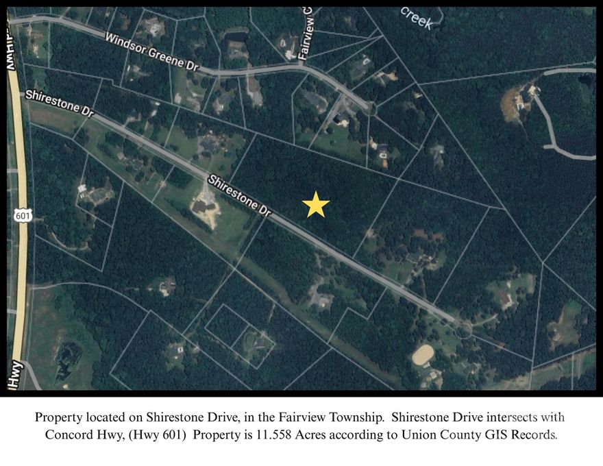 Rare opportunity to build your dream home in a peaceful, private setting on 11.558 wooded acres in Fairview, NC. Tucked away in the countryside, yet just 8 miles from I-485 and 15 minutes to downtown Monroe, this property offers the best of both worlds—privacy and convenience. No HOA restrictions give you the freedom to create the lifestyle you've always wanted. Whether you're envisioning a custom estate, hobby farm, or weekend retreat, the possibilities are endless. Acreage is based on Union County GIS.  No perk test has been performed; however, an engineered or drip septic system may be required based on nearby sites. Land in Fairview like this rarely becomes available—don’t miss your chance!